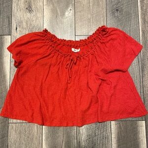 Women’s Red Smocked Off-Shoulder Crop Top